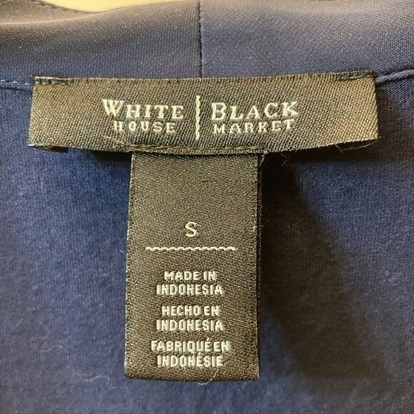 White House Black Market WHBM Navy Drape Crossover Front Blouse Size Small - Picture 10 of 12
